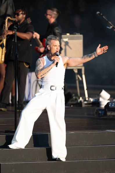 Robbie Williams performs on stage at BST Hyde Park July 6, 2024 