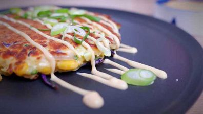 Japanese style okonomiyaki pancake fritter is an easy way to use up veggies