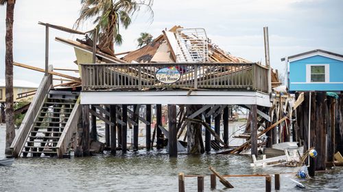 Destruction in the aftermath of Hurricane Ida in Grand Isle, Louisiana.