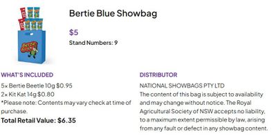 bertie beetle showbag