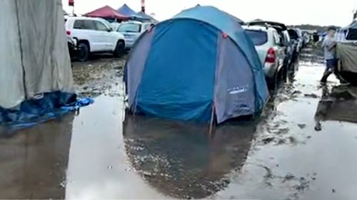 Flooded campsite at Splendour In The Grass Saturday 23 July.