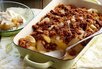 Apple, pear and Anzac biscuit crumble