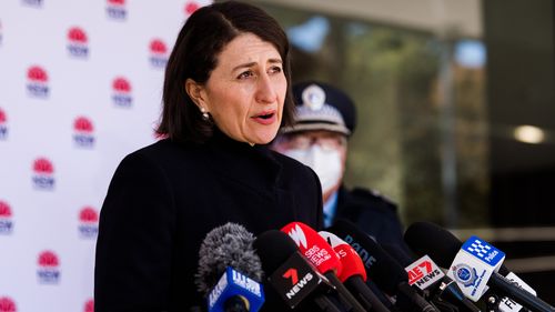 NSW Premier Gladys Berejiklian, NSW Health Minister Brad Hazzard and NSW Chief Health Officer Kerry Chant and NSW Police Deputy Commissioner Gary Worboys. 