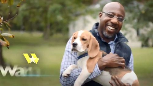 How Raphael Warnock appears in his own campaign ads.