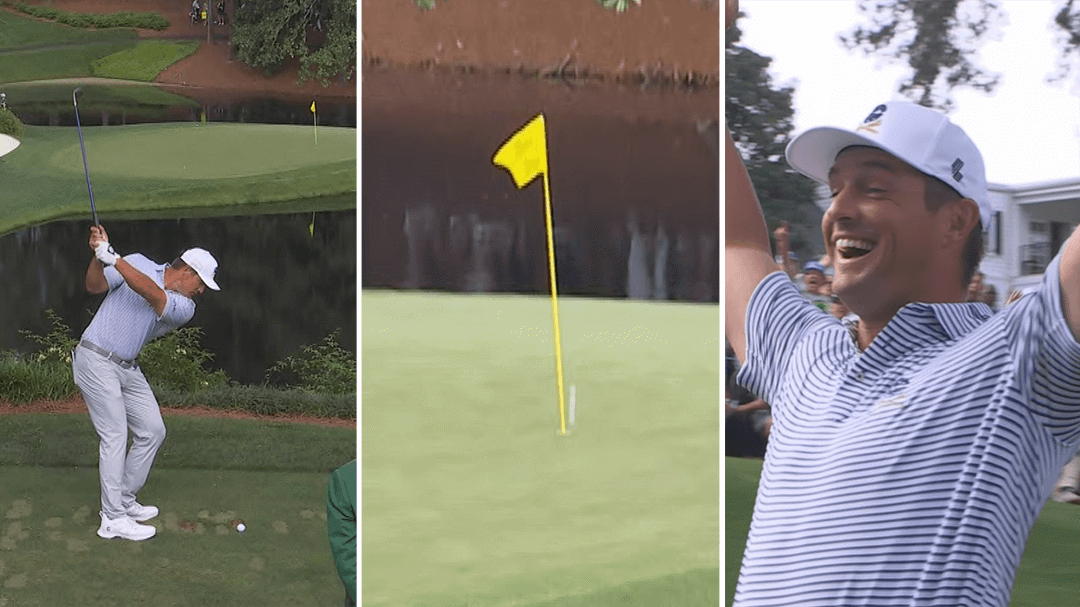 Bryson DeChambeau slam dunked during the Masters par-3 contest.