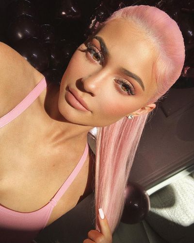 Kylie goes for the Barbie look with a pink do