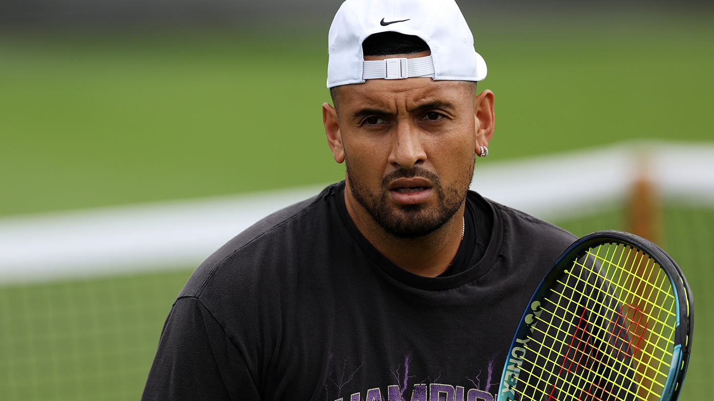 Nick Kyrgios looks on during a practice session ahead of Wimbledon.