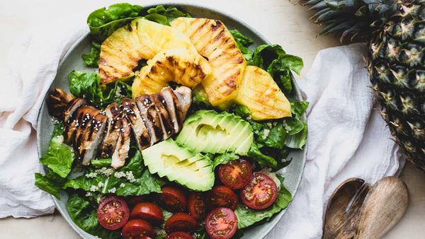 Teriyaki chicken and grilled pineapple salad