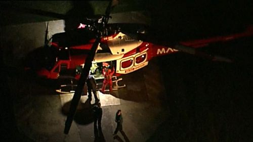 Shortly after 6pm, the victim was airlifted to the Royal Adelaide Hospital. Picture: 9NEWS