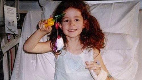 Jemima Leydon aged five in hospital in Adelaide where she was treated for ovarian cancer.