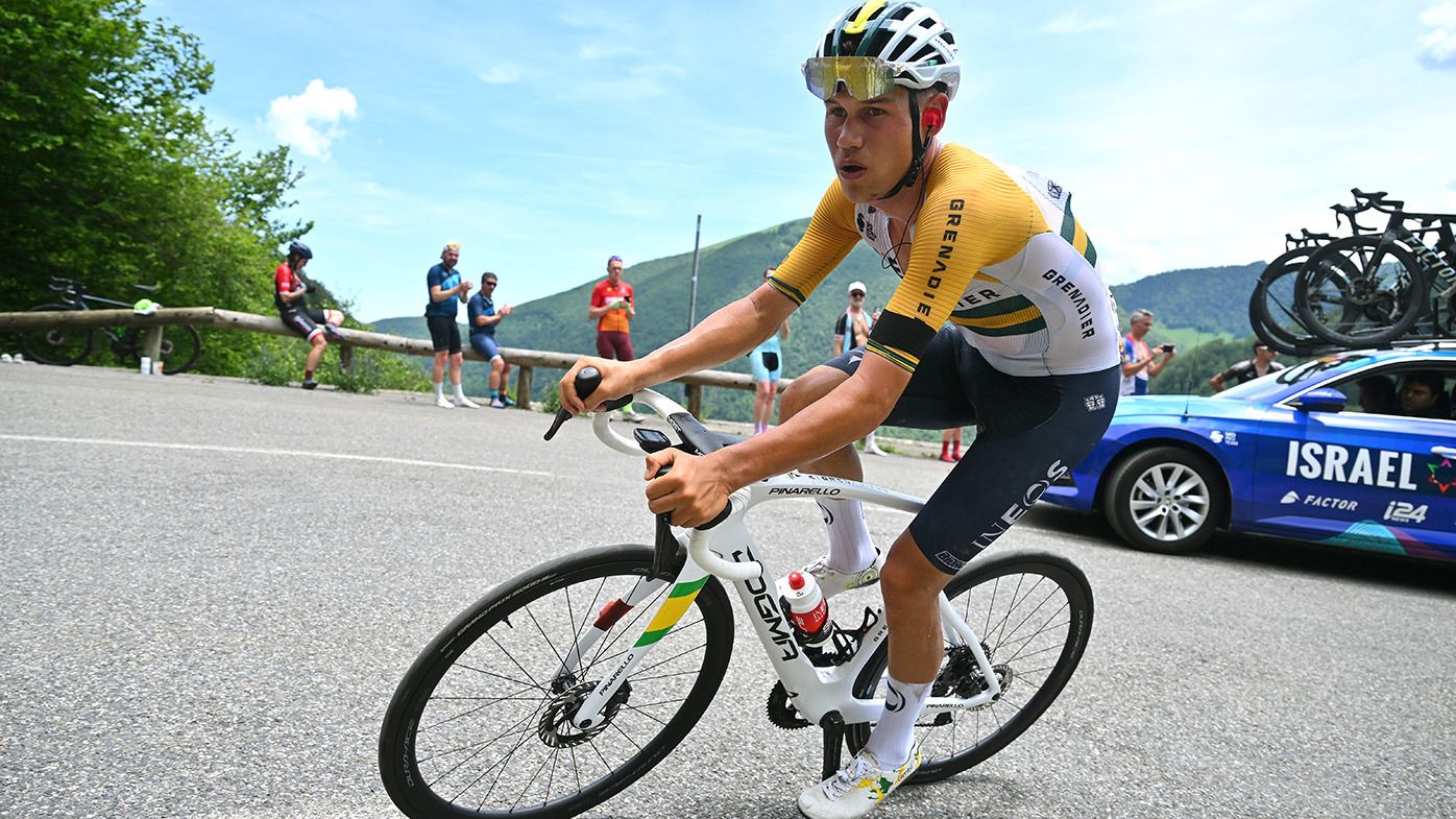 Luke Plapp of Australia and Team INEOS Grenadiers competes during the 47th La Route D&#x27;Occitanie-La Depeche Du Midi 2023, Stage 3 a 189km stage from Gimont to Nistos - Cap Nestes 1590m on June 17, 2023 in Nistos, France. (Photo by Luc Claessen/Getty Images)