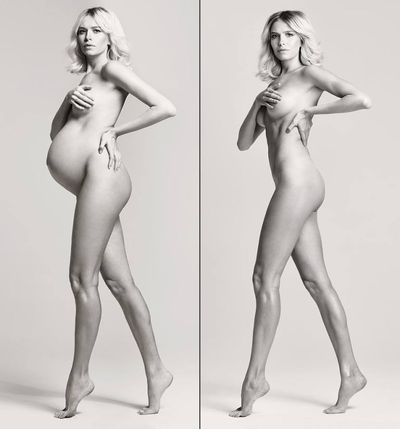 Russian supermodel <strong>Elena Perminova</strong> pregnant and then two months post birth in Vogue Russia, 2015.