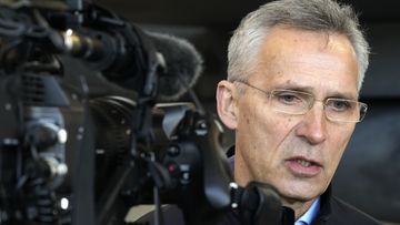NATO Secretary General Jens Stoltenberg speaks to the media at Lask air base in Poland, Tuesday, March 1, 2022. 