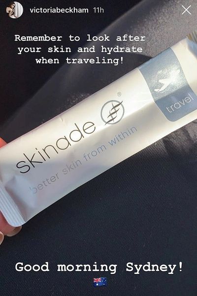 Victoria Beckham shares a snap of her go-to in-flight beauty treatment, Skinade.