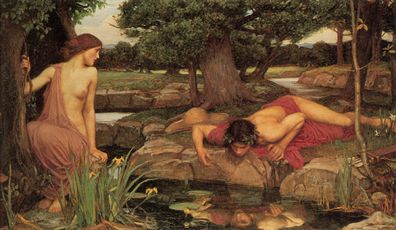 Echo, Narcissus, greek mythology, John William Waterhouse