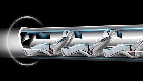 A sketch of the hyperloop capsule with passengers onboard. (AAP)