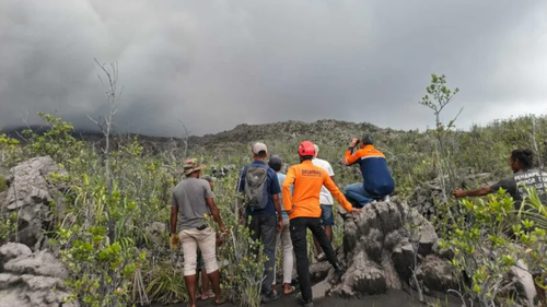 Rescue officials close Mount Dukono following the eruption.