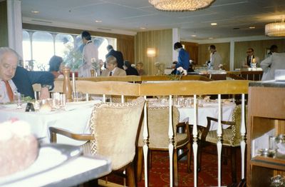 The Cunard Line's Queen Elizabeth 2 dining room in 1975