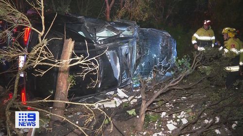 A﻿ luxury car has ploughed through a concrete wall and left a scene of destruction in Sydney's Norwest.