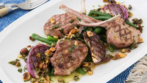 George Calombaris' lamb cutlets with chargrilled beans