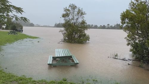 Floodwaters on a road in NSW