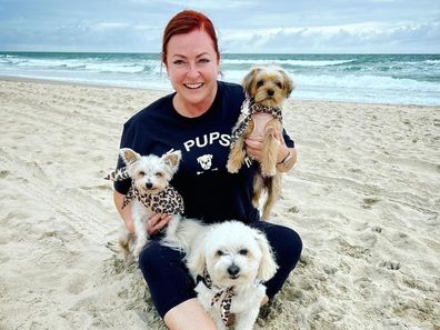 Shelly Horton with her three dogs