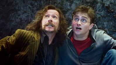 Gary Oldman and Daniel Radcliffe as Sirius Black and Harry Potter in the Harry Potter movies.