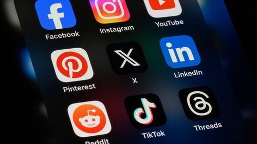 Toronto, Canada - September 24, 2023:  Popular social media apps on an Apple iPhone: Facebook, Instagram, YouTube, Pinterest, X (formerly Twitter), LinkedIn, Reddit, TikTok, and Threads.