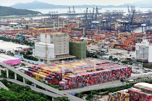 Cargo containers stack up at Yantian port in China.