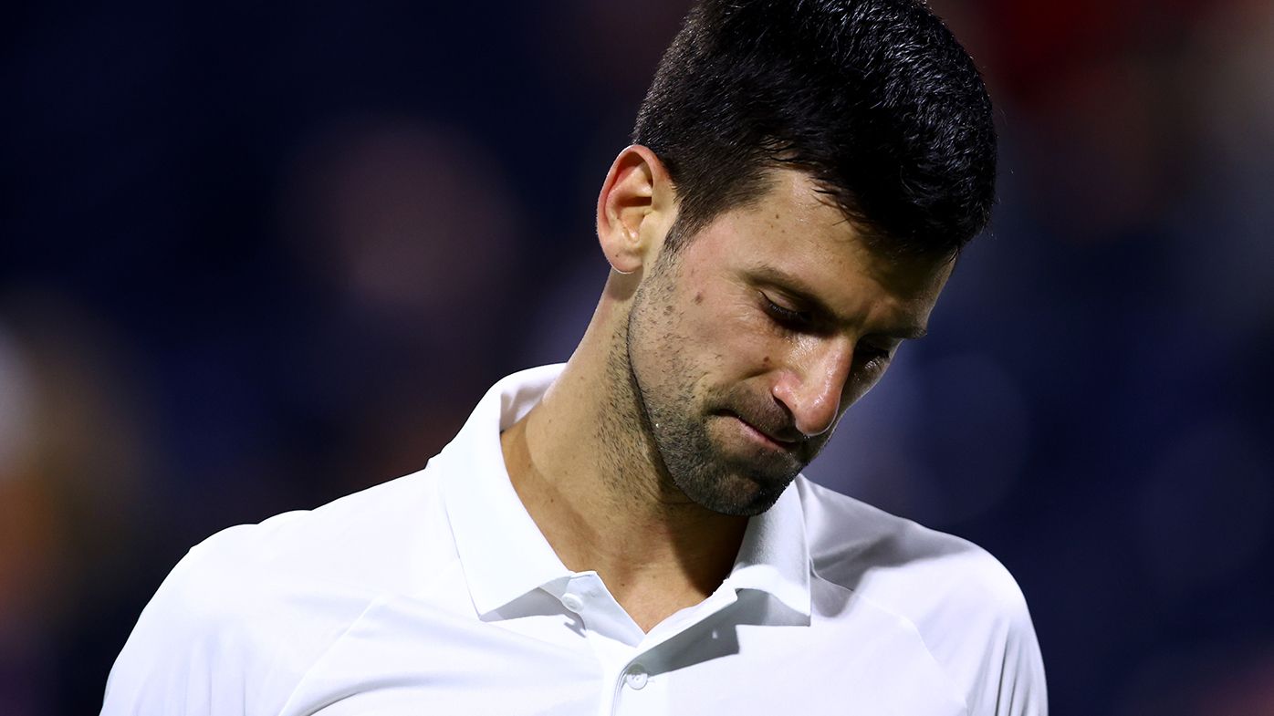 Novak Djokovic during his first victory of 2022, over Lorenzo Musetti in Dubai.