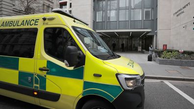 An ambulance leaves the St Bartholomew's Hospital where Britain's Prince Philip is being treated in London, Friday, March 5, 2021