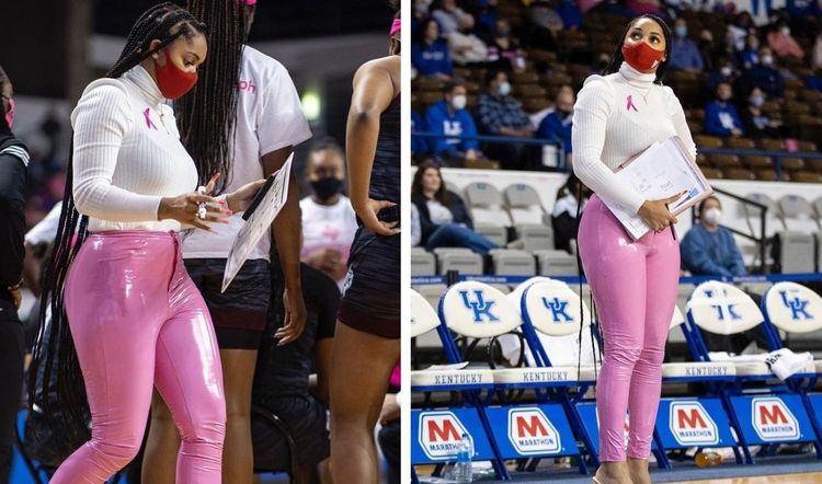 Basketball coach Sydney Carter responds to outfit criticism after she wore  pink leather pants to a game - 9Honey