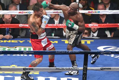 Mayweather delivered a low blow that buckled Maidana in the 11th.