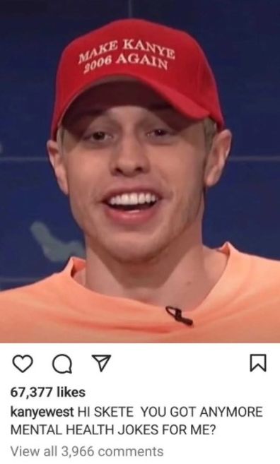 Kanye West calls out Pete Davidson for mocking his mental health on Saturday Night Live.