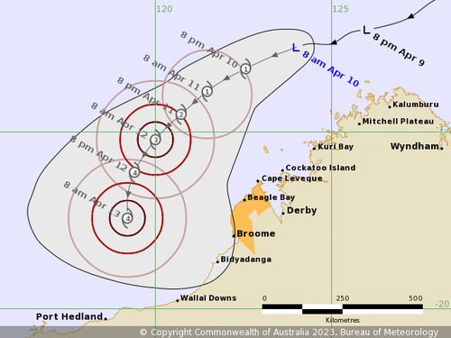 Tropical cyclone forming near Kimberley Coast in Western Australia.