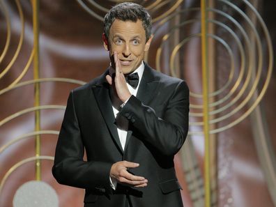 BEVERLY HILLS, CA - JANUARY 07:  In this handout photo provided by NBCUniversal, Host Seth Meyers speaks onstage during the 75th Annual Golden Globe Awards at The Beverly Hilton Hotel on January 7, 2018 in Beverly Hills, California.  (Photo by Paul Drinkwater/NBCUniversal via Getty Images)