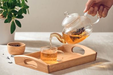 Green tea in a teapot