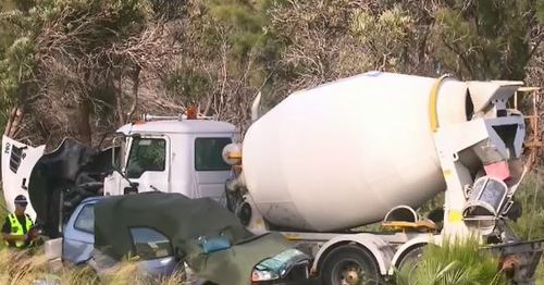 A vehicle was t-boned by a cement truck. (9 News)