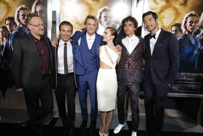 Jared Harris, Kevin Zegers, Jamie Campbell Bower, Lily Collins, Godfrey Gao and Robert Sheehan.<br/>(Image: SPE, Inc./ Eric Charbonneau © 2013 Le Studio. All Rights Reserved)
