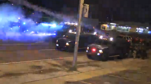 Police vehicles in Ferguson.