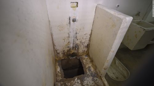 The tunnel in the shower room in Altiplano maximum security prison which "El Chapo" escaped from in July 2015.