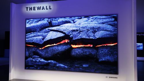 The wall is the world’s first Modular MicroLed 146-inch TV. (Samsung)