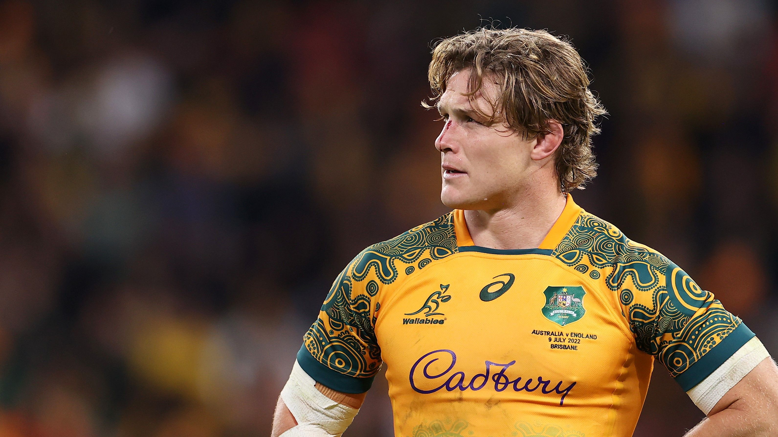 Michael Hooper of Australia looks on during game two of the International Test Match series between the Australia Wallabies and England at Suncorp Stadium. 