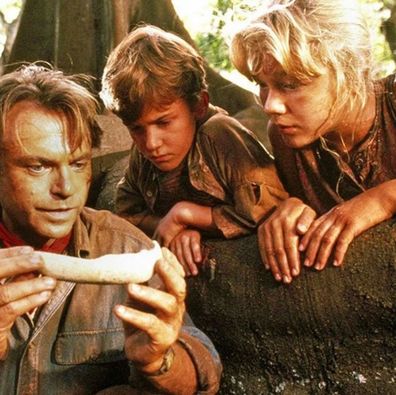 Sam Neill, Ariana Richards and Joseph Mazzello on Jurassic Park.