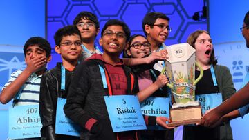 Rishik Gandhasri, Erin Howard, Saketh Sundar, Shruthika Padhy, Sohum Sukhatankar, Abhijay Kodali, Christopher Serrao and Rohan Raja are all announced as winners during the 2019 Scripps National Spelling Bee.