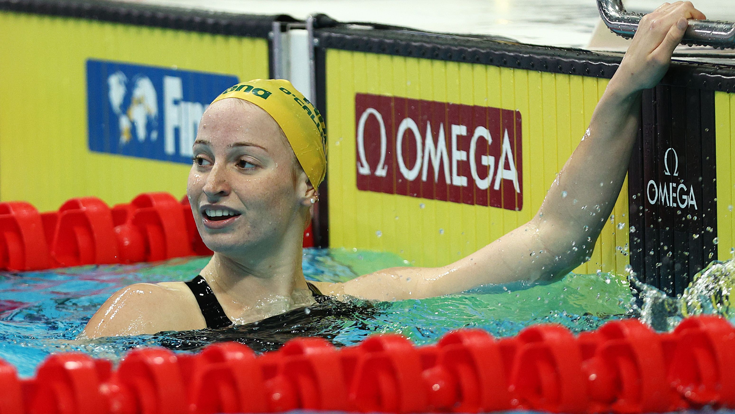 Mollie O&#x27;Callaghan reacts after the women&#x27;s 200m freestyle heats.