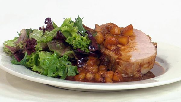 Pork rack with spiced peaches