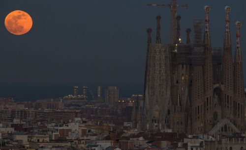 Barcelona's Sagrada Familia Basilica is backdropped by a super blue blood moon. Picture: AAP