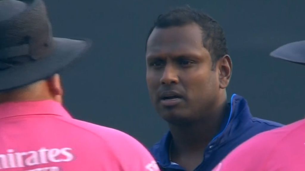 Cricket villain's bizarre defence for 'pathetic' act as Angelo Mathews makes unwanted history at World Cup