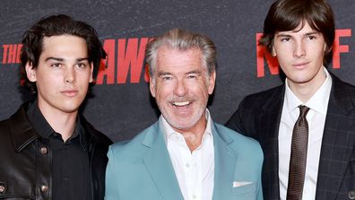 LOS ANGELES, CALIFORNIA - JUNE 26: (L-R) Paris Brosnan, Pierce Brosnan and Dylan Brosnan attend the Los Angeles Premiere Of Netflix's "The Out-Laws" at Regal LA Live on June 26, 2023 in Los Angeles, California. (Photo by Matt Winkelmeyer/Getty Images)